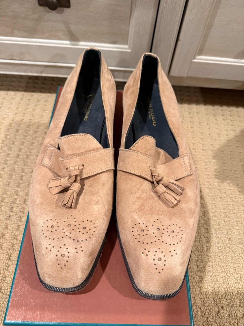 Men's Suede Tassel Loafers in Light Tan